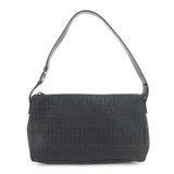 FENDI Zucchino Canvas Leather Shoulder Bag Black 8BR444