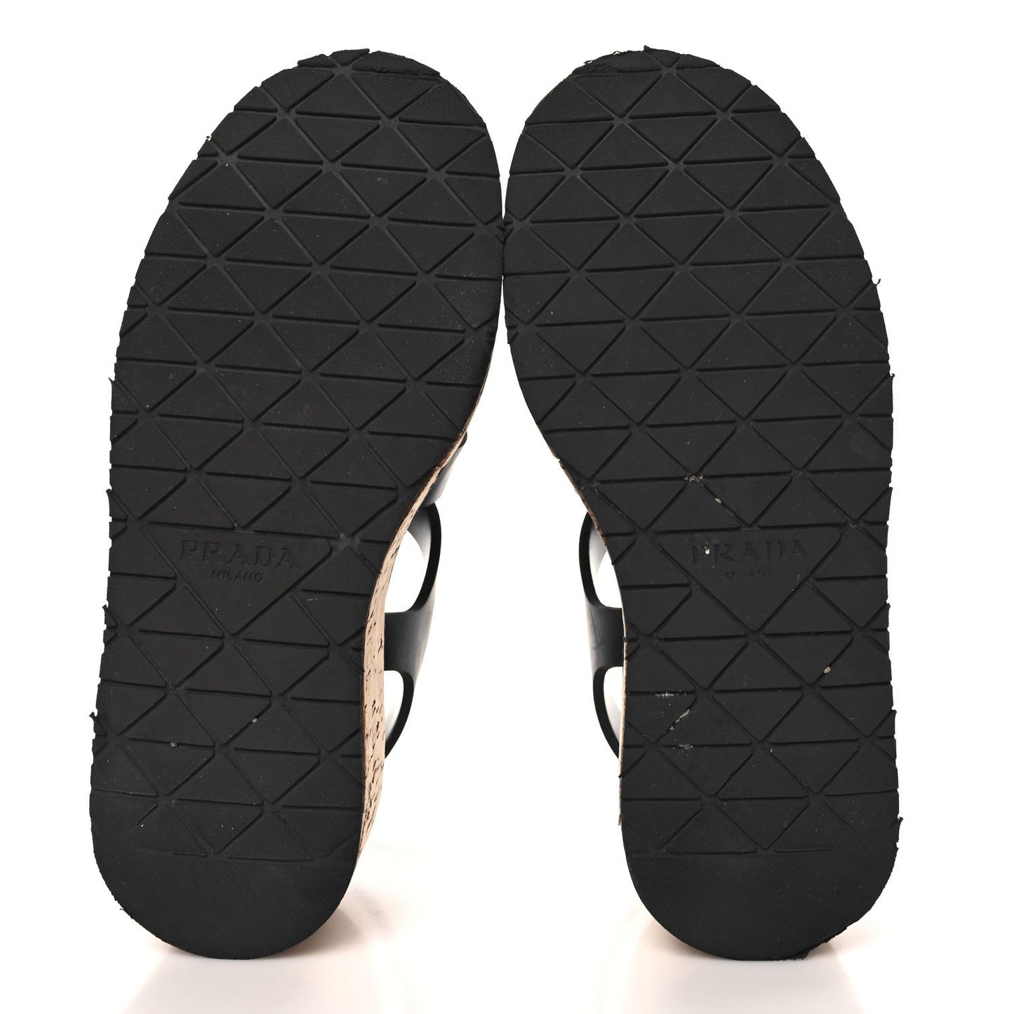 Prada Rubber Soft Cork Triangle Fisherman 75mm Platform Sandals 37 Black