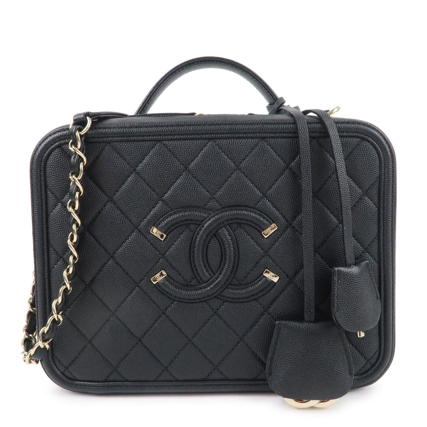 CHANEL CC Filigree Matelasse Caviar Skin Shoulder Bag Black A93344