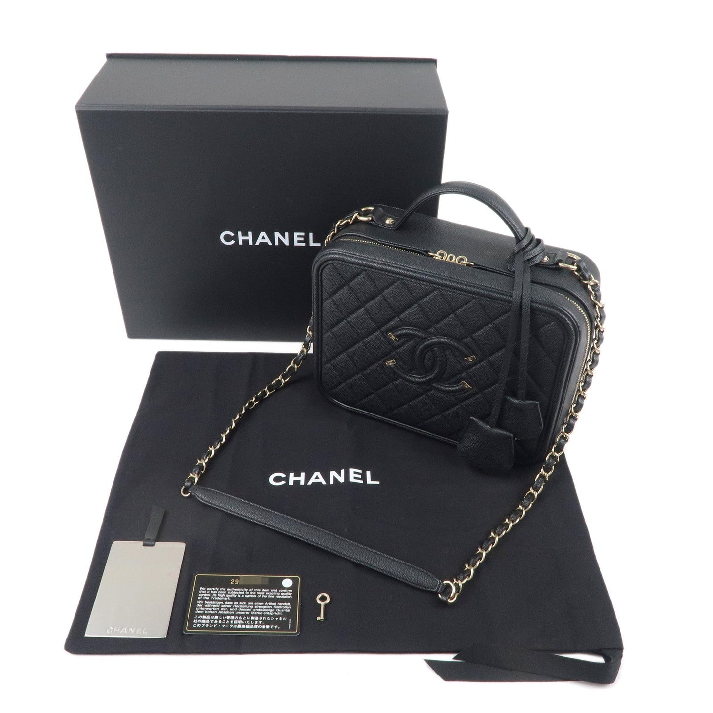 CHANEL CC Filigree Matelasse Caviar Skin Shoulder Bag Black A93344