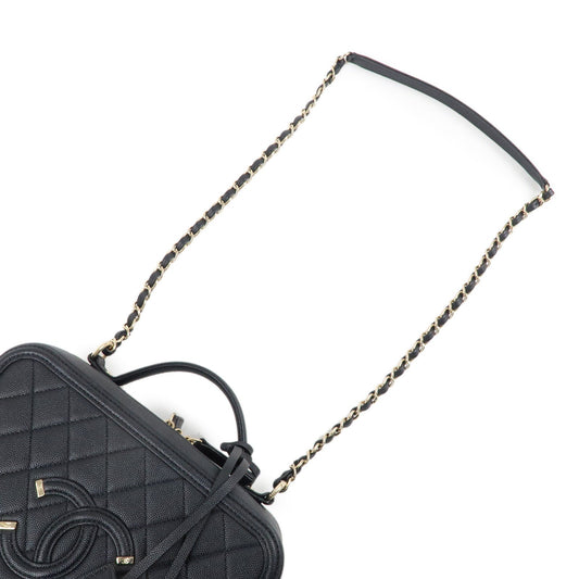 CHANEL CC Filigree Matelasse Caviar Skin Shoulder Bag Black A93344