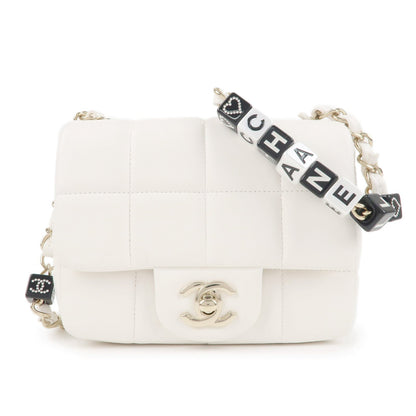 CHANEL Chocolate Bar Mini Matelasse Lamb Skin Shoulder Bag White