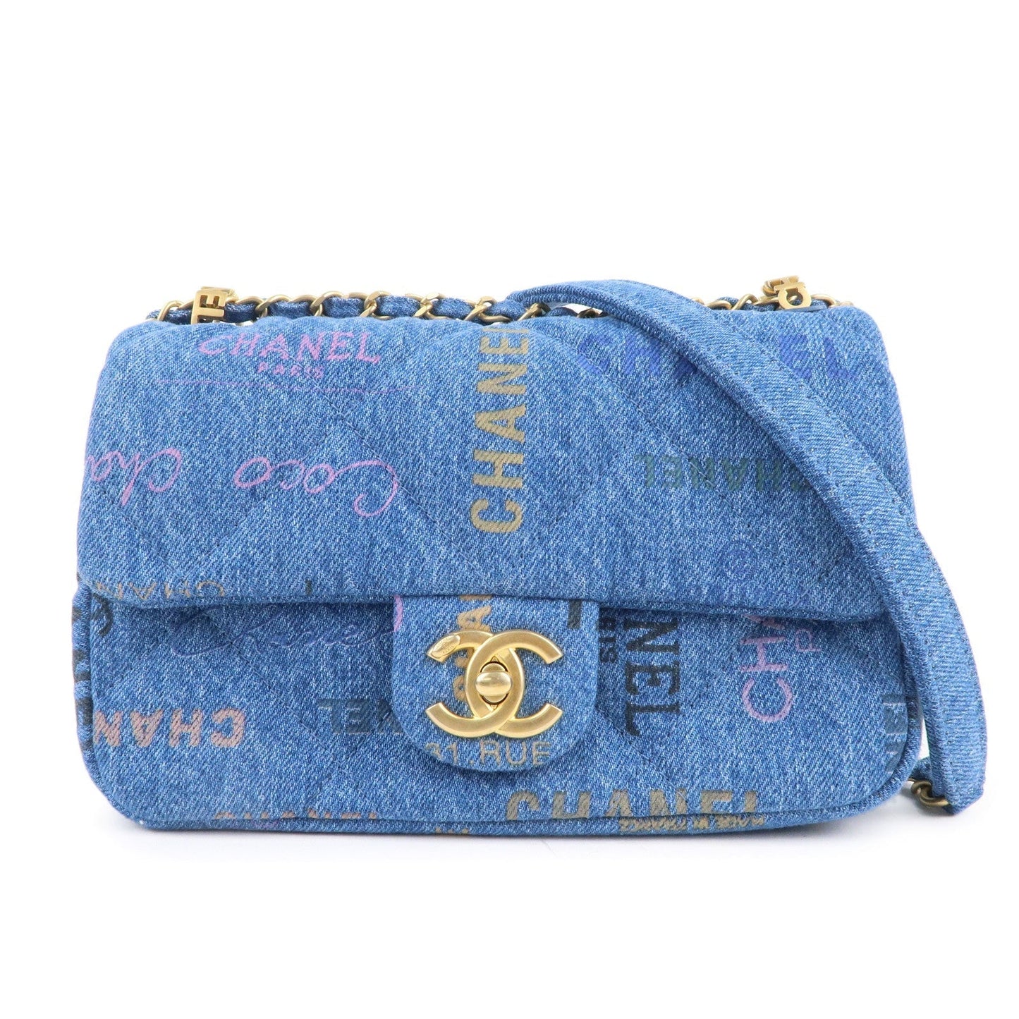 CHANEL Chanel Denim Small Flap Chain Shoulder Bag Blue AS3134