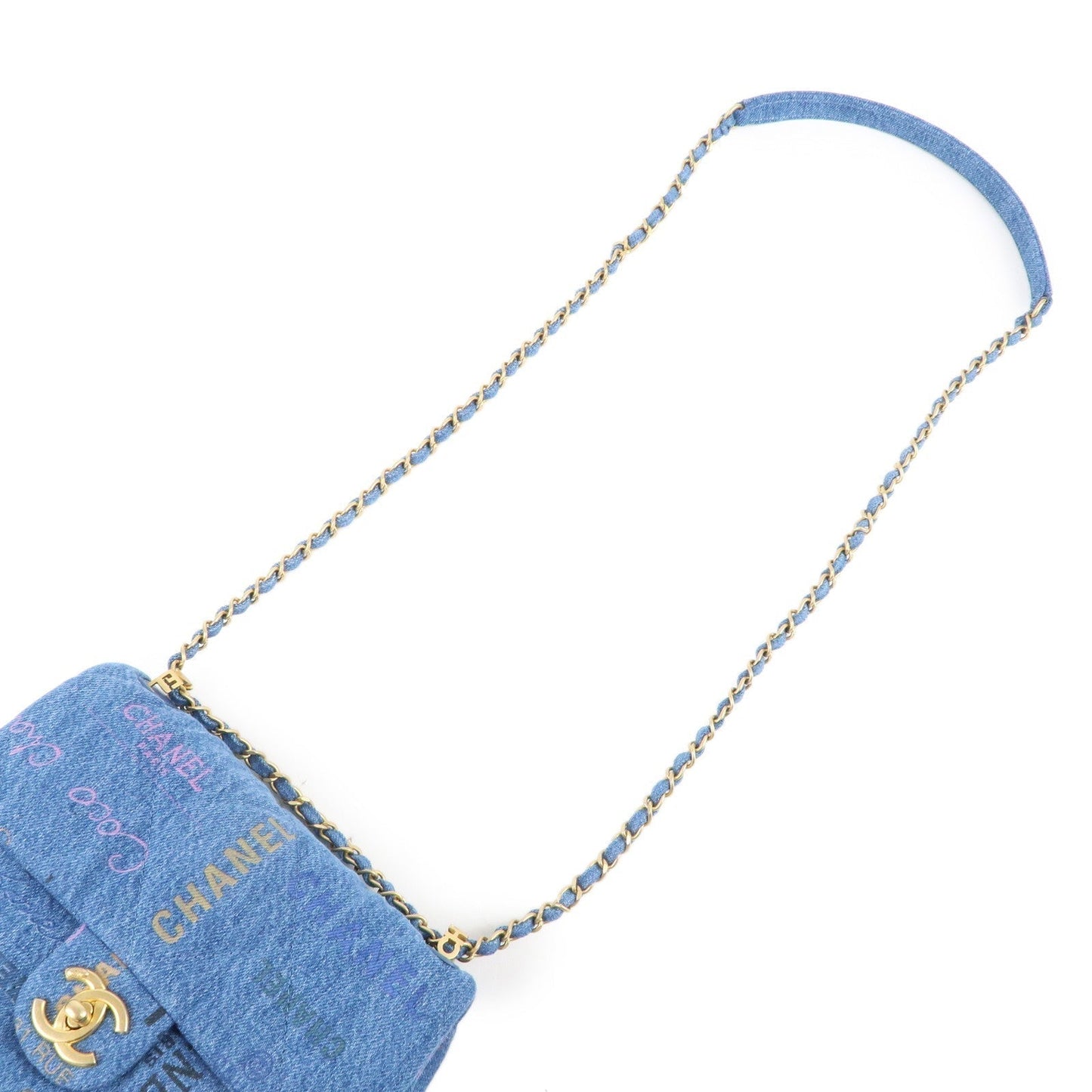 CHANEL Chanel Denim Small Flap Chain Shoulder Bag Blue AS3134