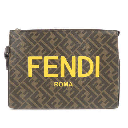FENDI Zucca PVC Leather Clutch Bag Brown 7VA564