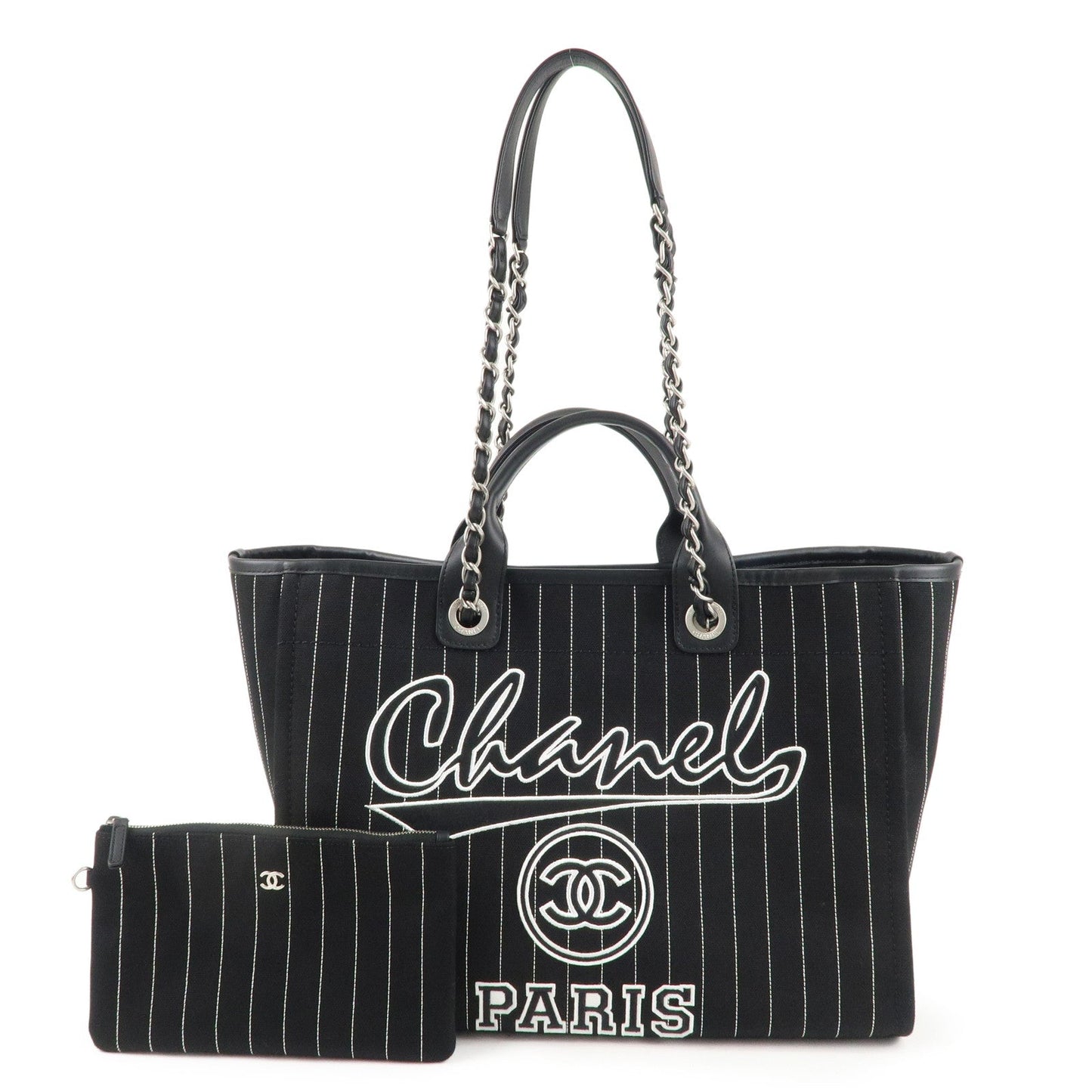 CHANEL Deauville Cnavas Leather Tote Bag GM Black A66941
