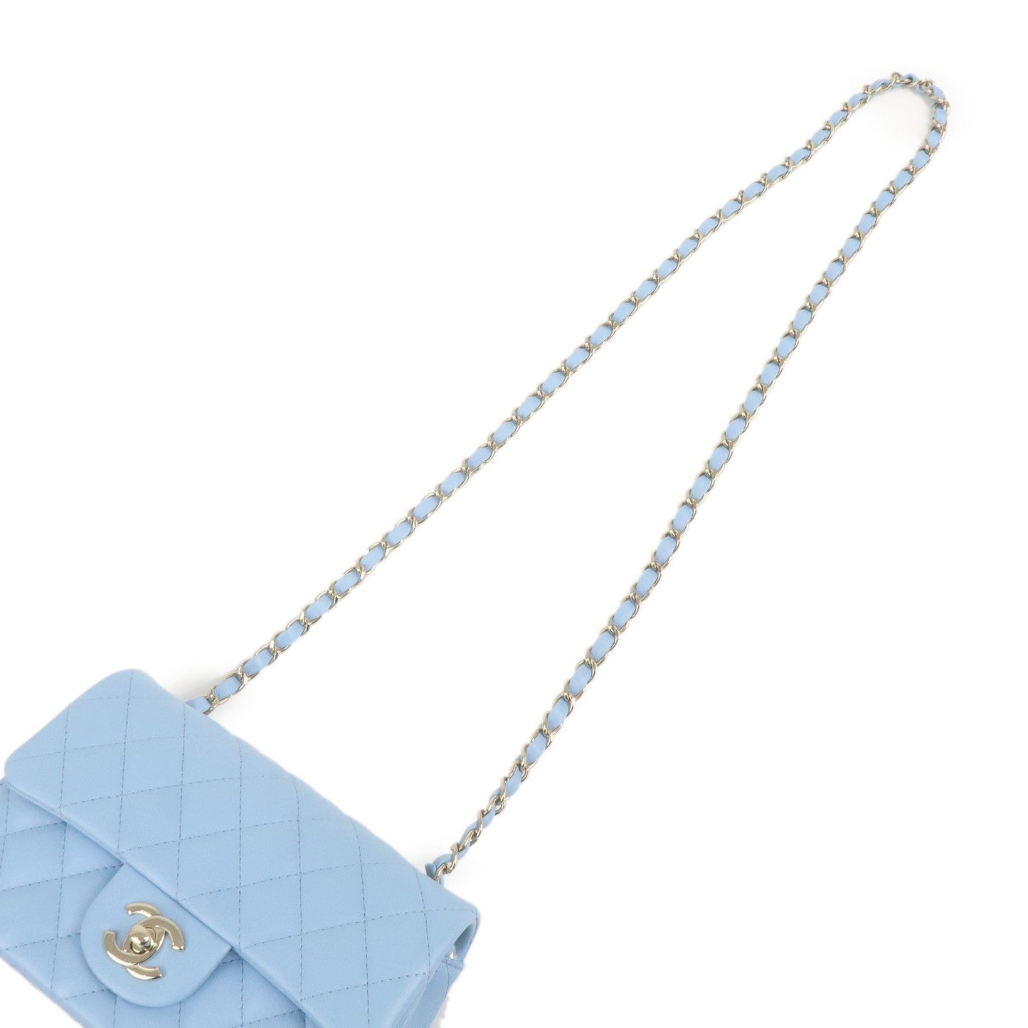 CHANEL Mini Matelasse Lamb Skin Chain Shoulder Bag Blue A69900