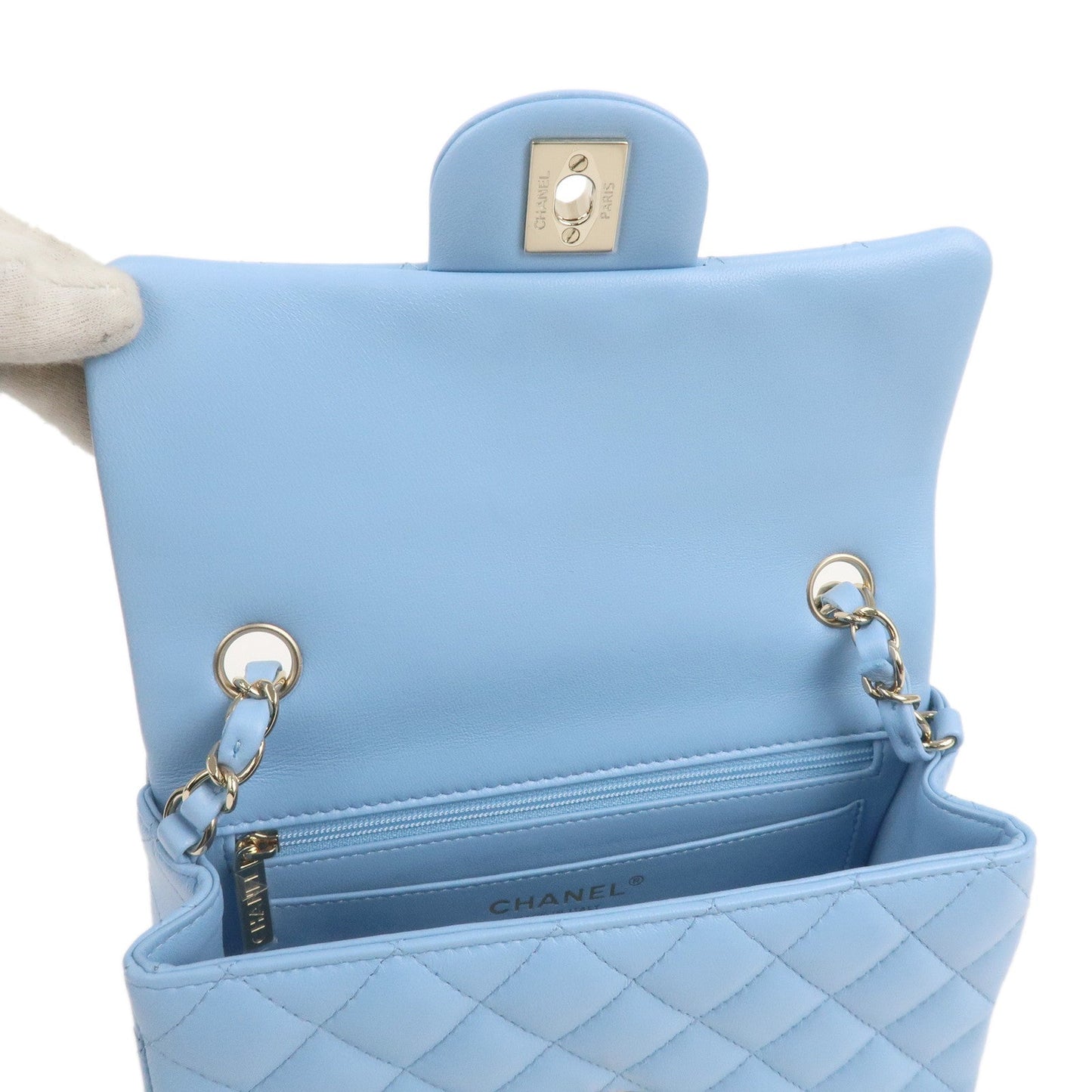 CHANEL Mini Matelasse Lamb Skin Chain Shoulder Bag Blue A69900