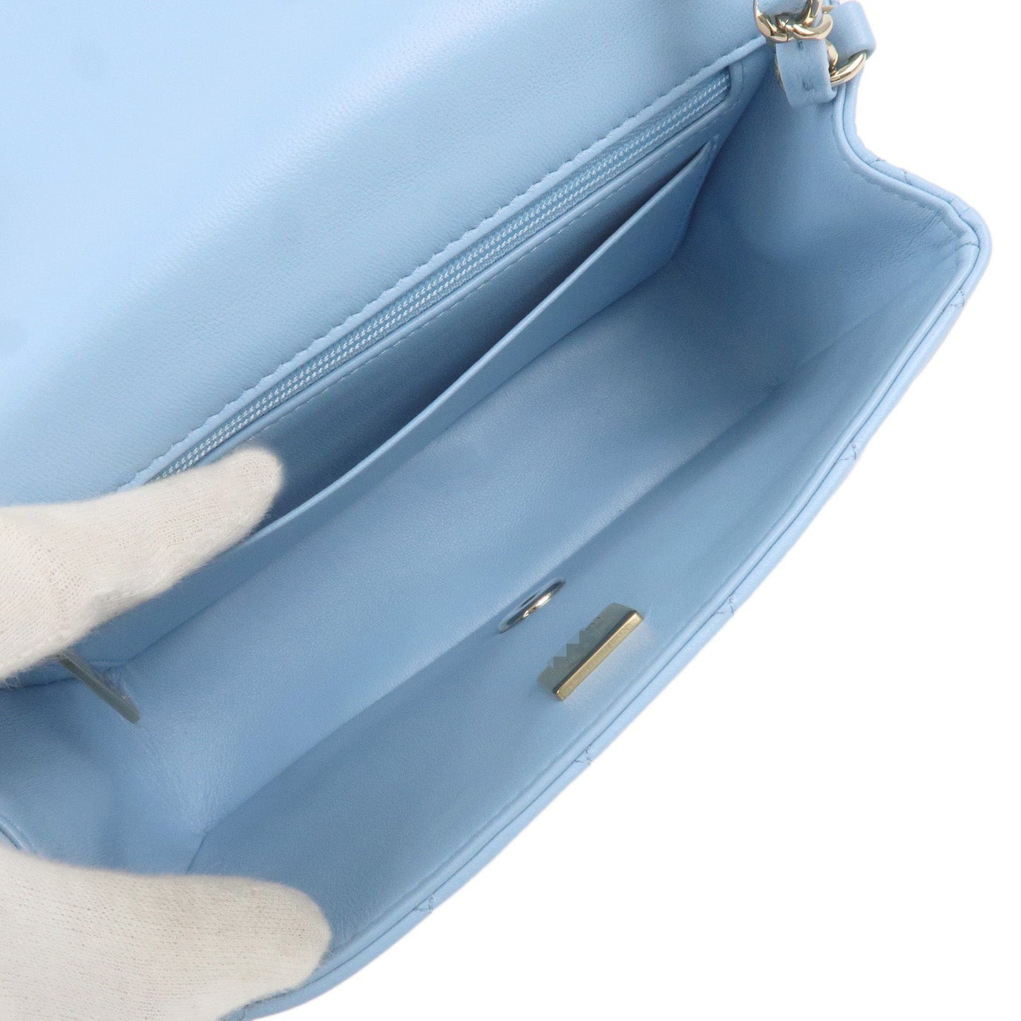 CHANEL Mini Matelasse Lamb Skin Chain Shoulder Bag Blue A69900