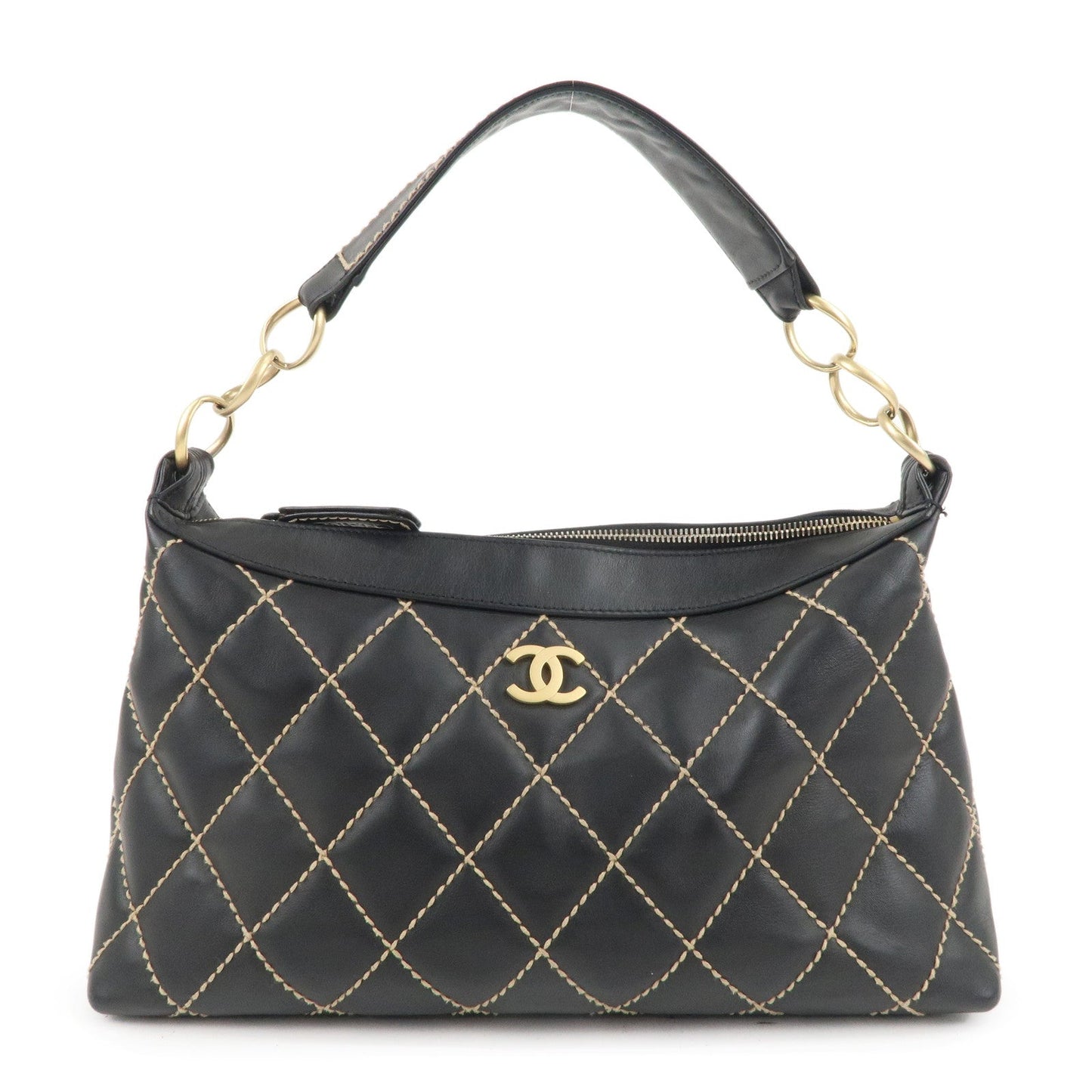 CHANEL Wild Stich Matelasse Lamb Skin Shoulder Bag Black A20663