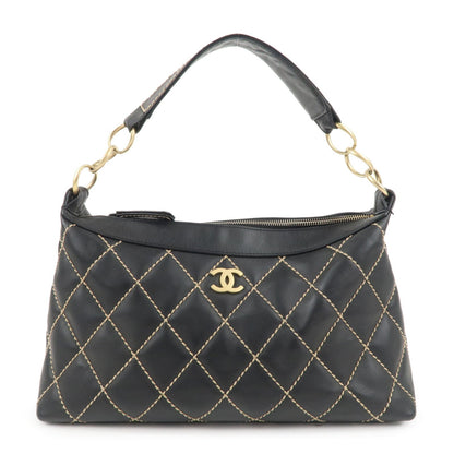 CHANEL Wild Stich Matelasse Lamb Skin Shoulder Bag Black A20663