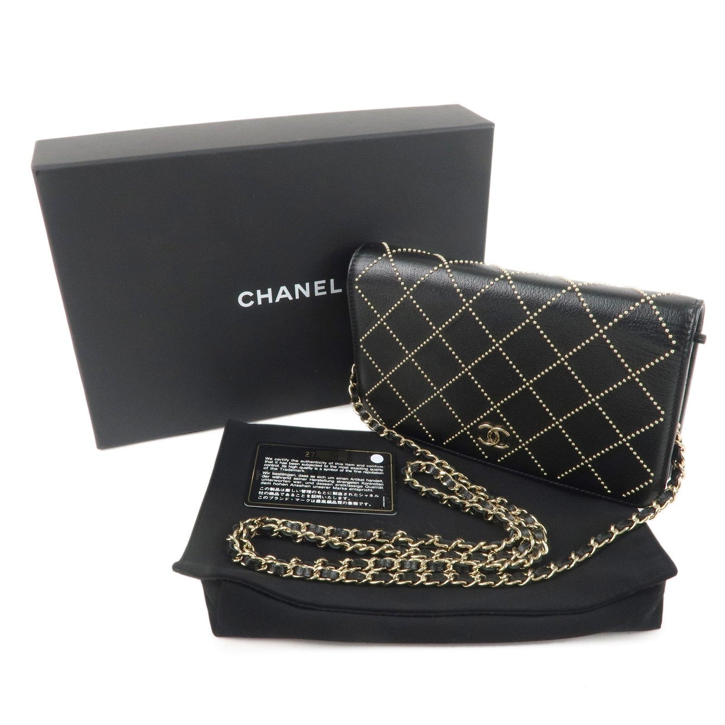 CHANEL Matelasse Leather Shoulder Bag Chain On Wallet WOC Black