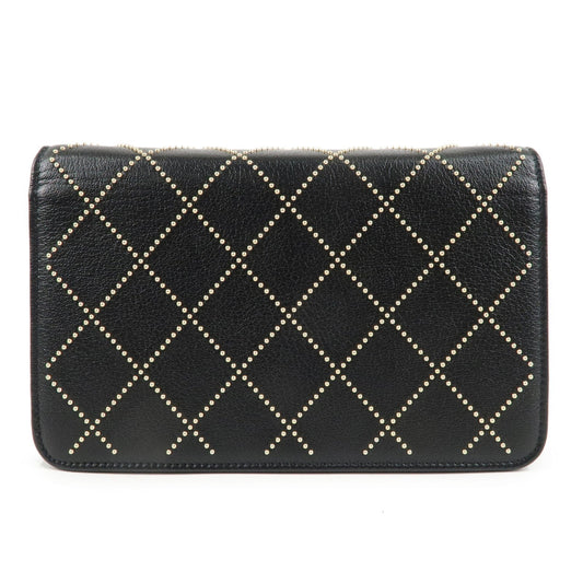 CHANEL Matelasse Leather Shoulder Bag Chain On Wallet WOC Black