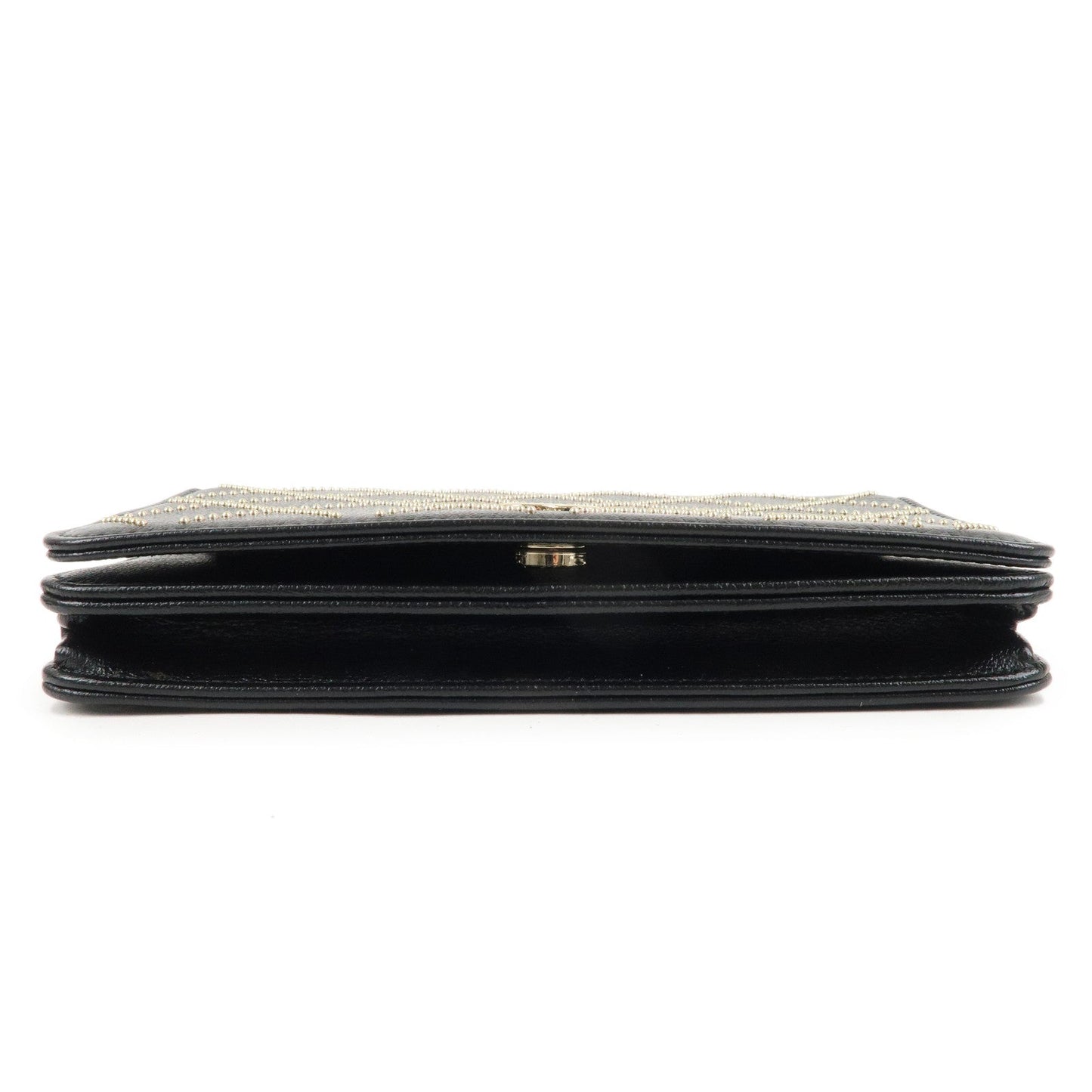 CHANEL Matelasse Leather Shoulder Bag Chain On Wallet WOC Black