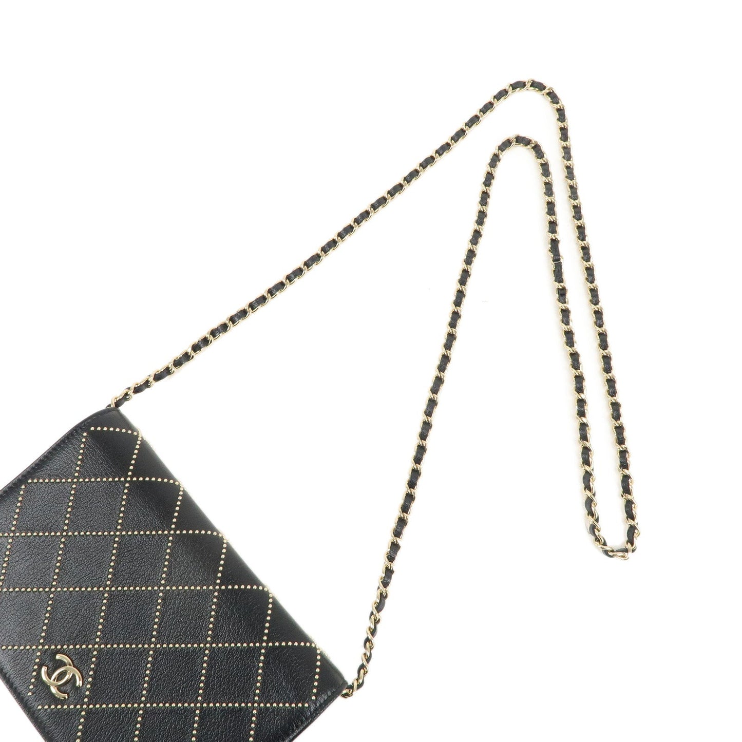 CHANEL Matelasse Leather Shoulder Bag Chain On Wallet WOC Black