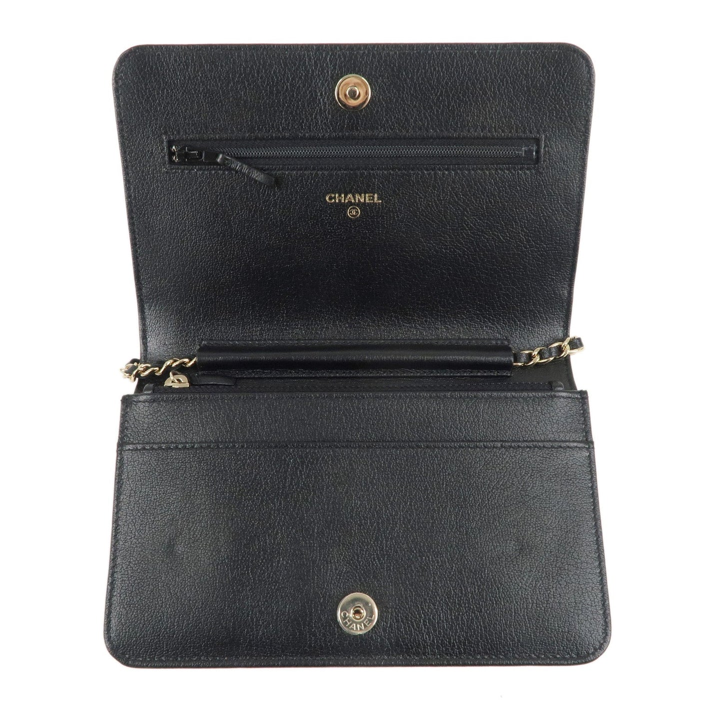 CHANEL Matelasse Leather Shoulder Bag Chain On Wallet WOC Black