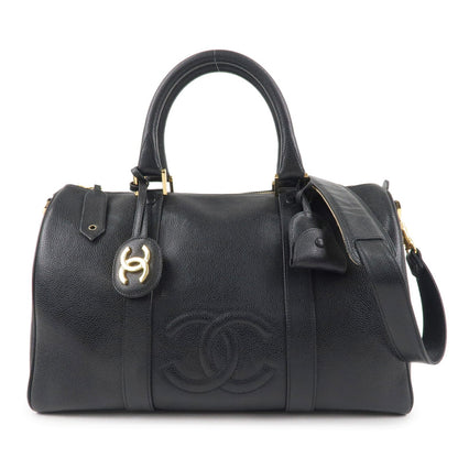 CHANEL Caviar Skin 2WAY Boston Bag Shoulder Bag Black Gold HDW