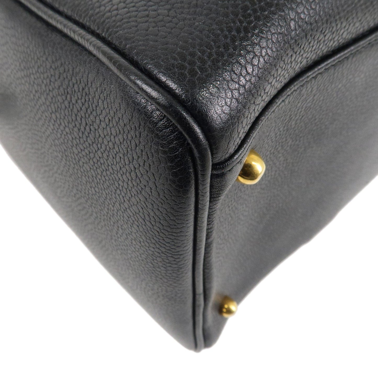 CHANEL Caviar Skin 2WAY Boston Bag Shoulder Bag Black Gold HDW