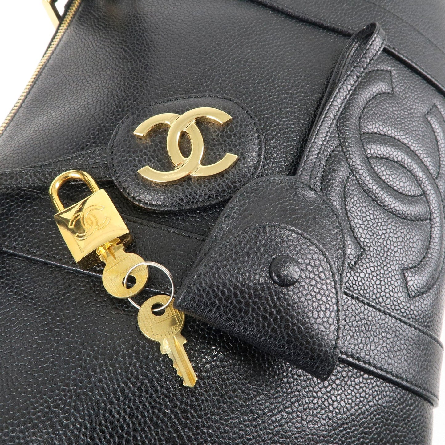 CHANEL Caviar Skin 2WAY Boston Bag Shoulder Bag Black Gold HDW