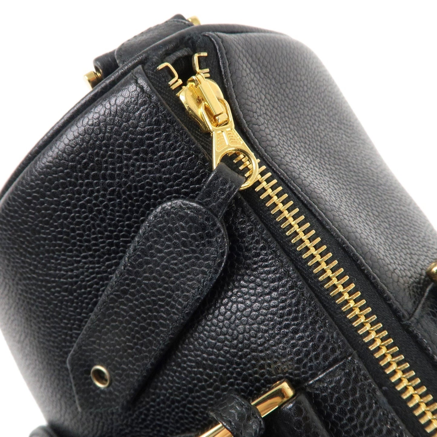 CHANEL Caviar Skin 2WAY Boston Bag Shoulder Bag Black Gold HDW