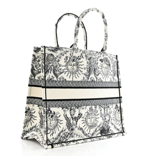 Christian Dior Canvas Embroidered Large Toile de Jouy Soleil Book Tote Black White