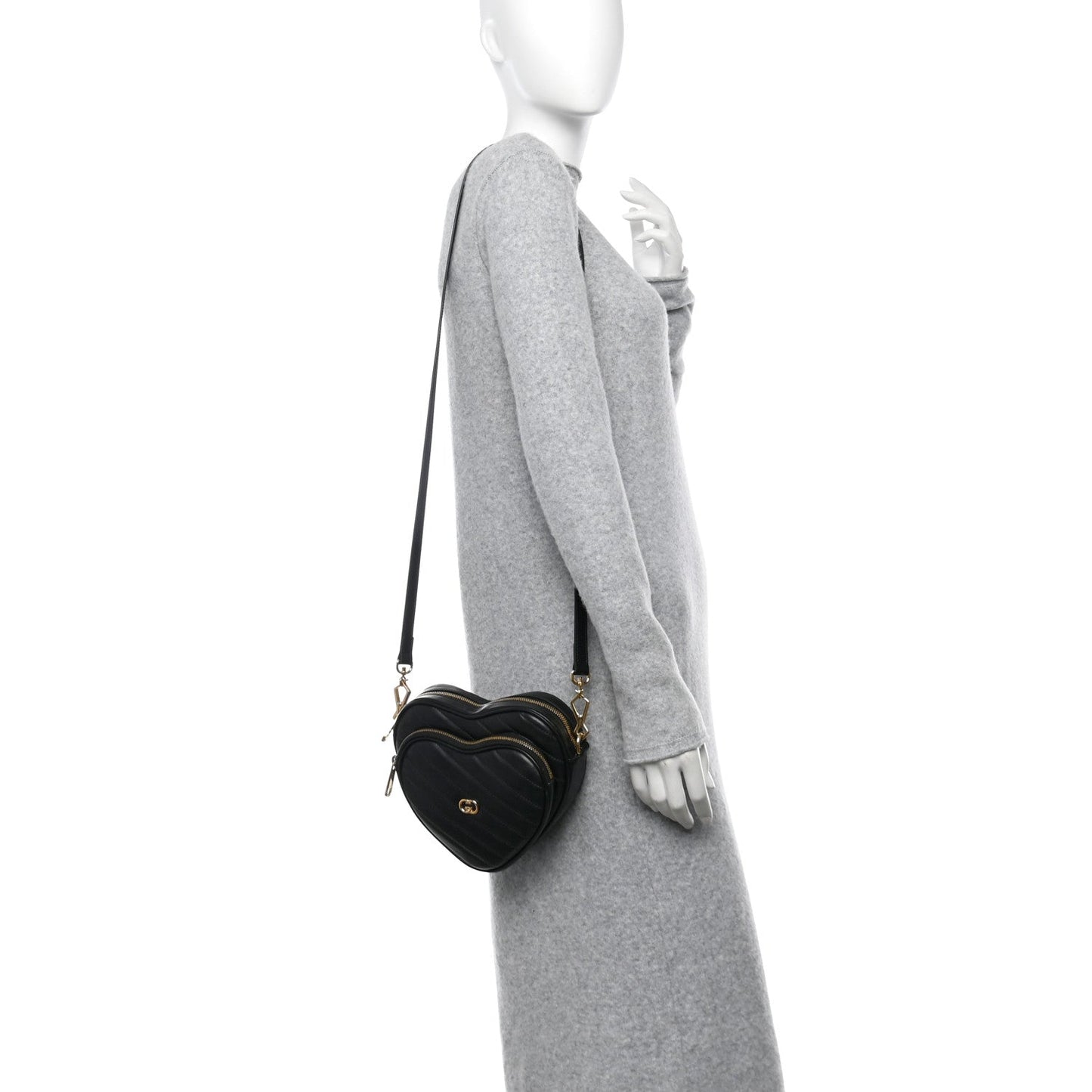 Amelia Calfskin Matelasse Diagonal Mini InterLocking G Heart Shoulder Bag Black