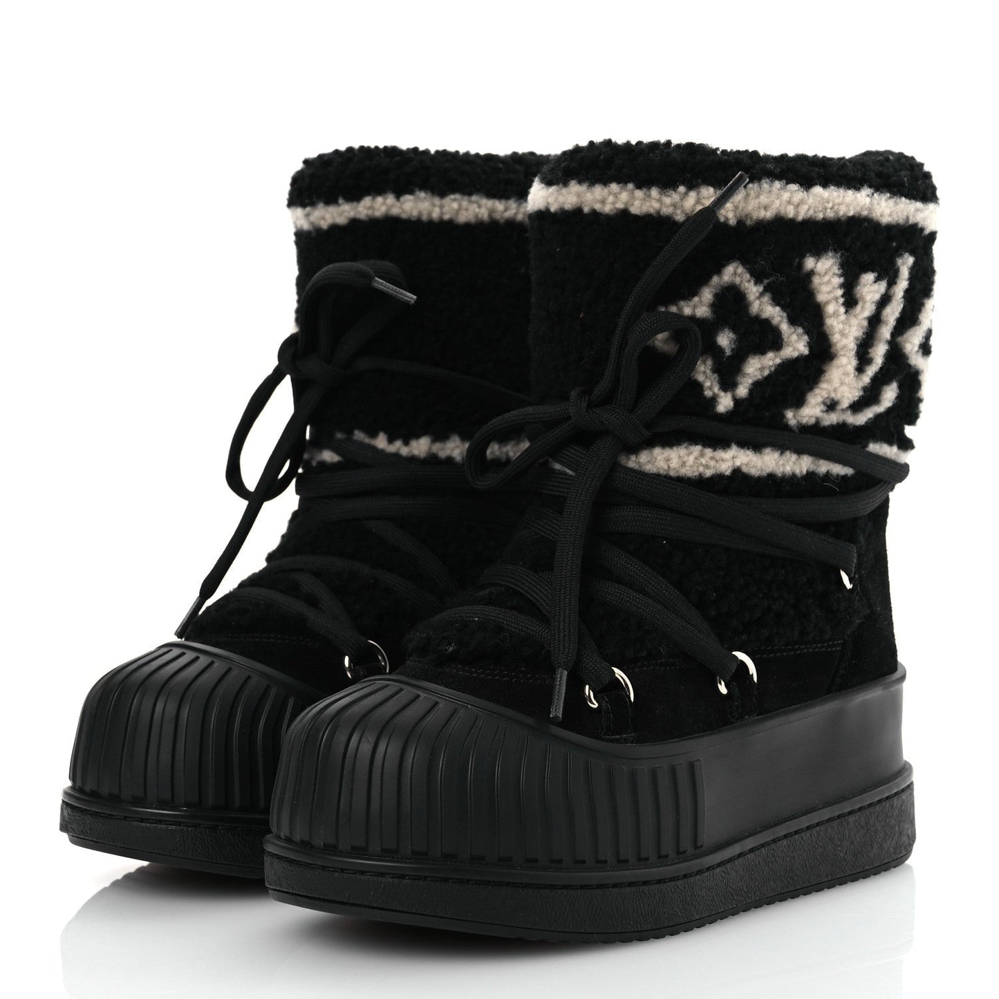 Louis Vuitton Suede Shearling Polar Flat Half Boots Black