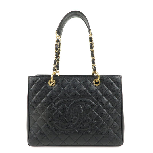 CHANEL Caviar Skin GST Chain Tote Bag Black Gold A50995