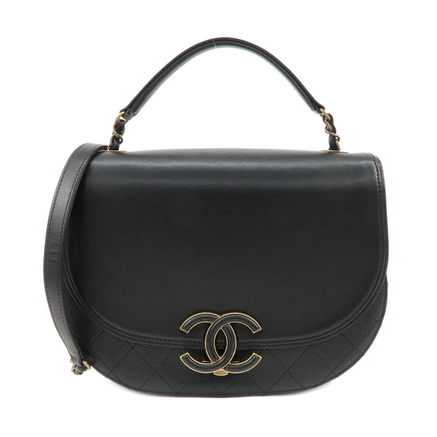 CHANEL Matelasse Lamb Skin 2 Way Bag Hand Bag Shoulder Bag Black  d