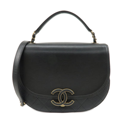 CHANEL Matelasse Lamb Skin 2 Way Bag Hand Bag Shoulder Bag Black  d