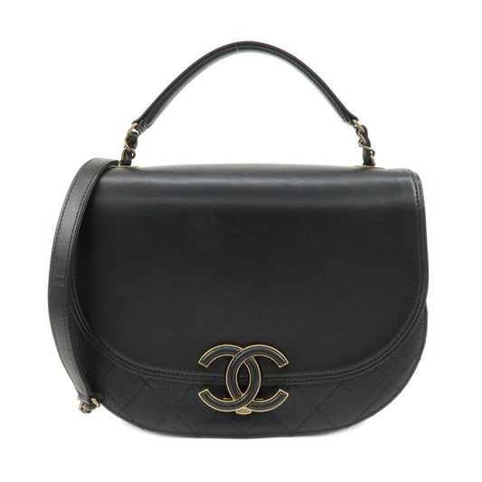 CHANEL Matelasse Lamb Skin 2 Way Bag Hand Bag Shoulder Bag Black  d