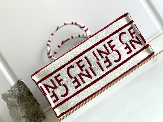 CE Large Cabas Thais In Textile With CE All-OAmelia- White / Red For Women 16in/41cm