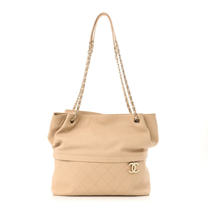 Amelia Caviar Stitched Shopping Tote Beige