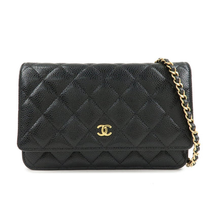 CHANEL Caviar Skin Chain Wallet Purse Shoulder Bag Black AP0250  d