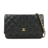 CHANEL Caviar Skin Chain Wallet Purse Shoulder Bag Black AP0250  d