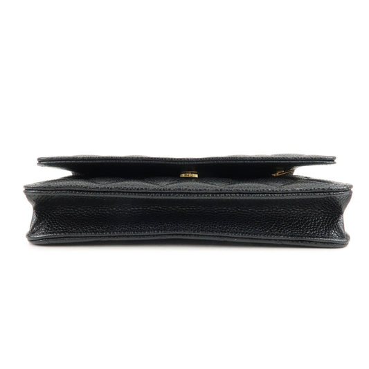 CHANEL Caviar Skin Chain Wallet Purse Shoulder Bag Black AP0250  d
