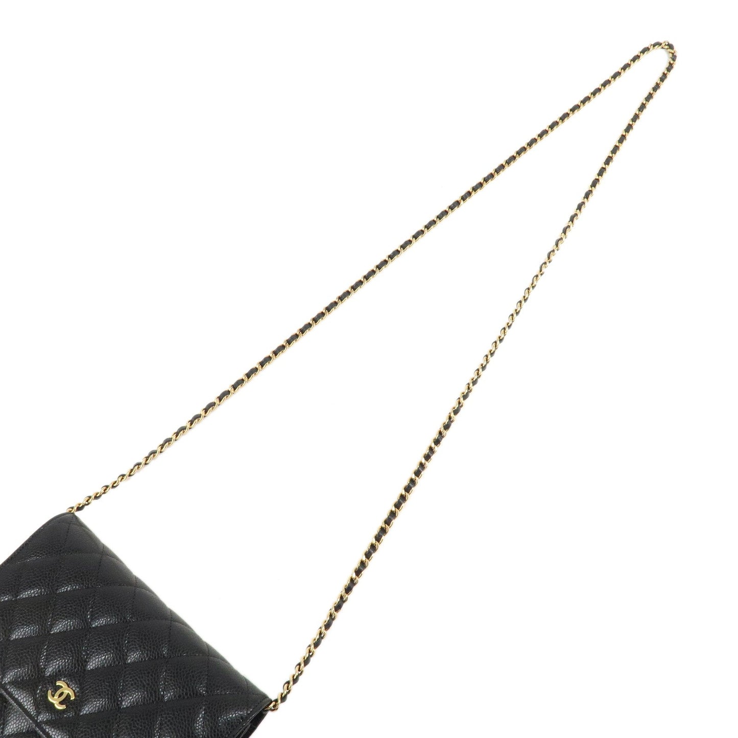 CHANEL Caviar Skin Chain Wallet Purse Shoulder Bag Black AP0250  d