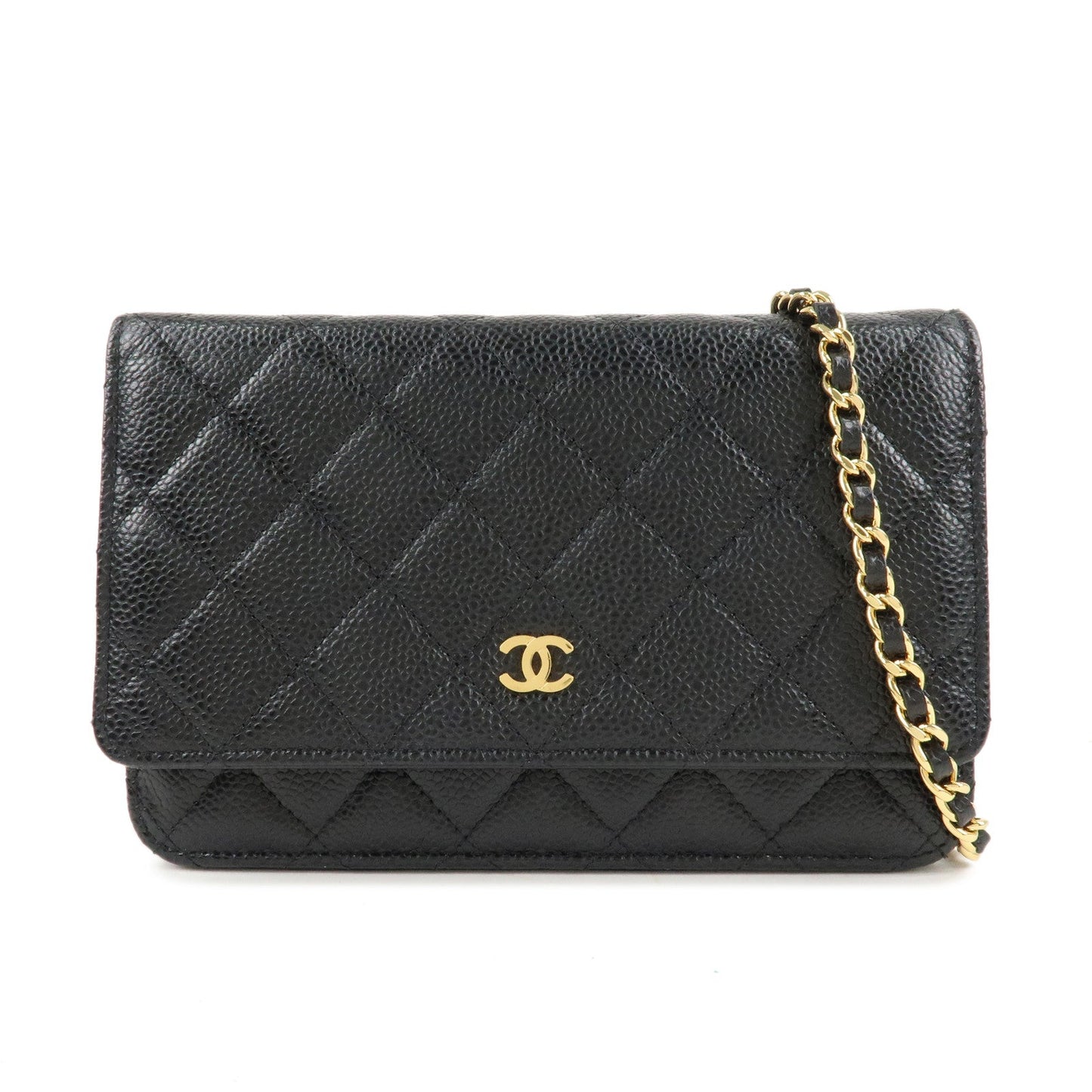 CHANEL Caviar Skin Chain Wallet Purse Black Shoulder Bag AP0250  d