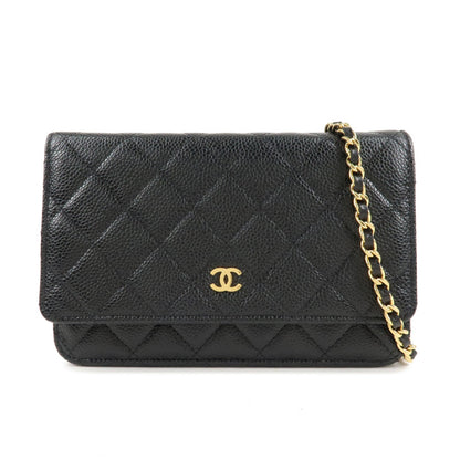 CHANEL Caviar Skin Chain Wallet Purse Black Shoulder Bag AP0250  d