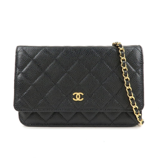 CHANEL Caviar Skin Chain Wallet Purse Black Shoulder Bag AP0250  d