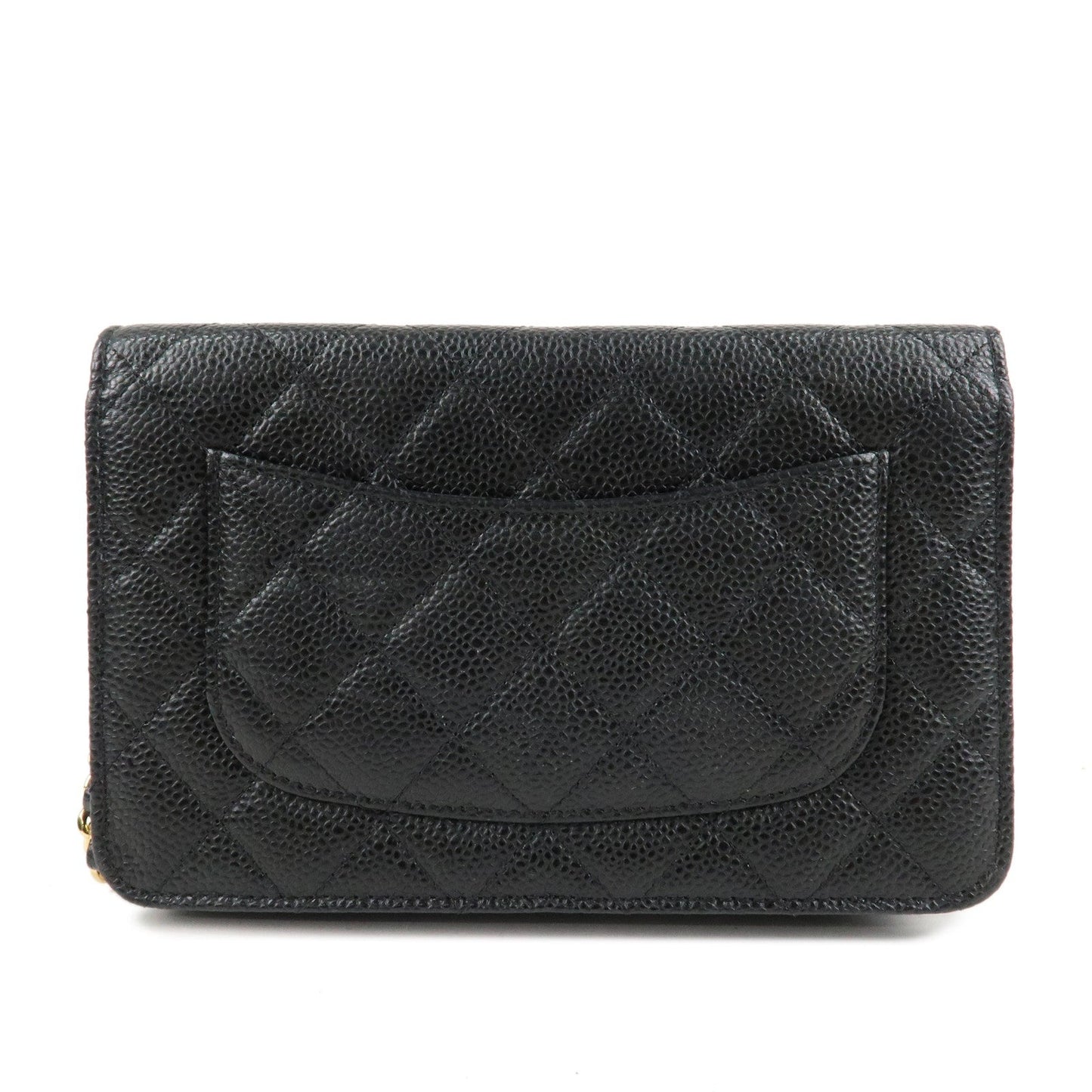 CHANEL Caviar Skin Chain Wallet Purse Black Shoulder Bag AP0250  d