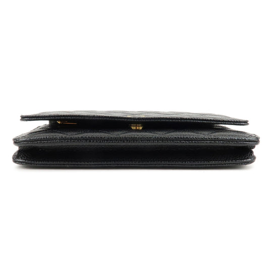 CHANEL Caviar Skin Chain Wallet Purse Black Shoulder Bag AP0250  d