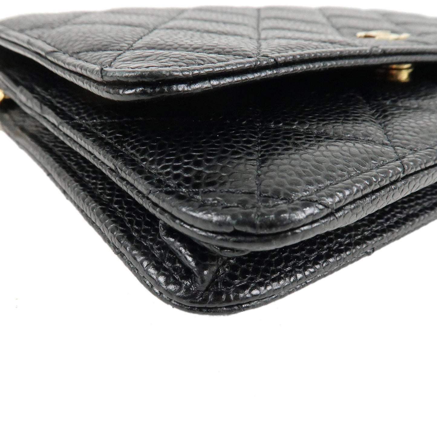CHANEL Caviar Skin Chain Wallet Purse Black Shoulder Bag AP0250  d