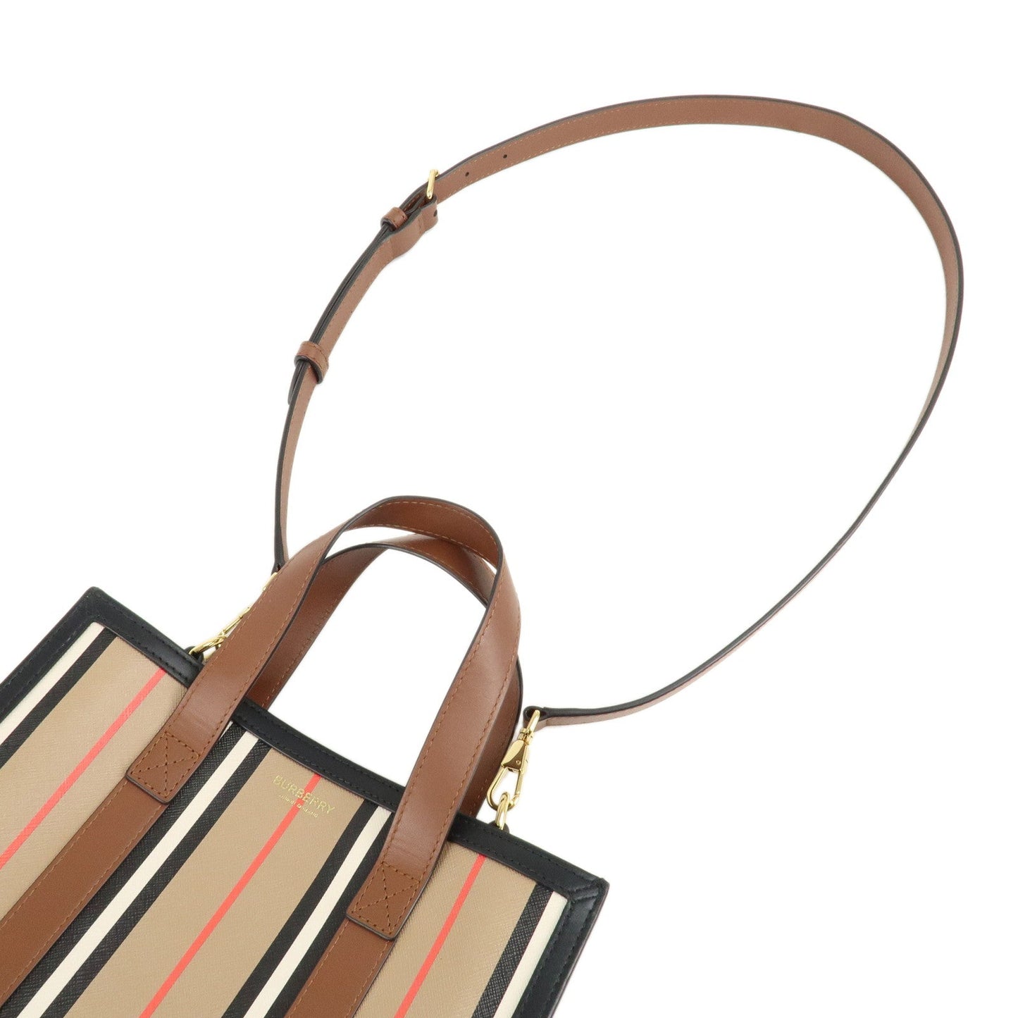 BURBERRY PVC Leather Icon Stripe 2Way Tote Bag Hand Bag  d