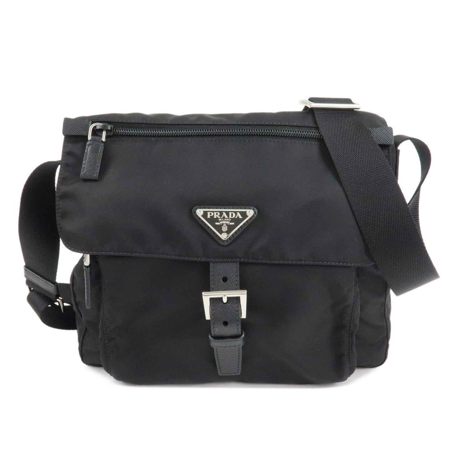 PRADA Logo Nylon Leather Shoulder Bag NERO Black 1BD994  d