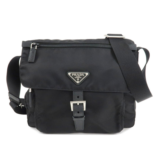 PRADA Logo Nylon Leather Shoulder Bag NERO Black 1BD994  d