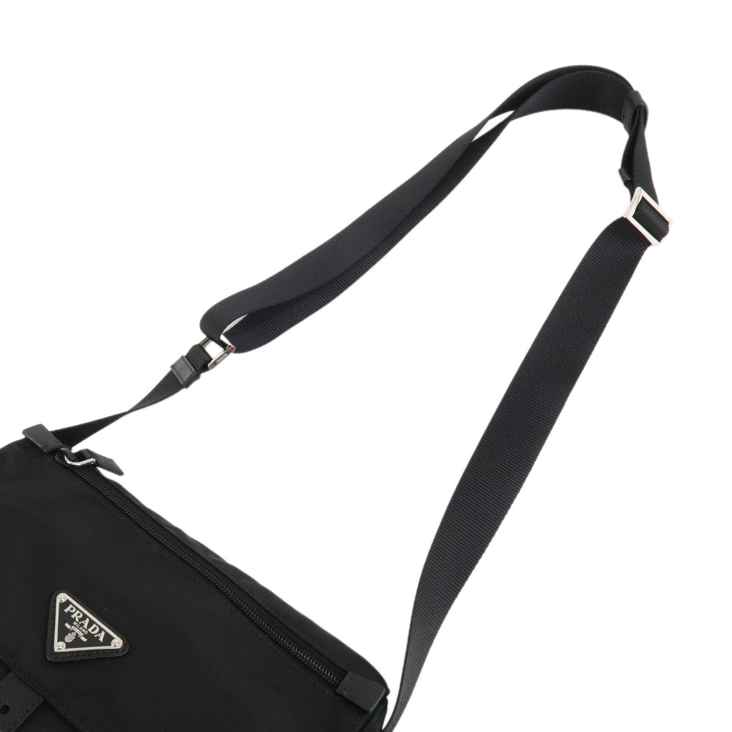 PRADA Logo Nylon Leather Shoulder Bag NERO Black 1BD994  d