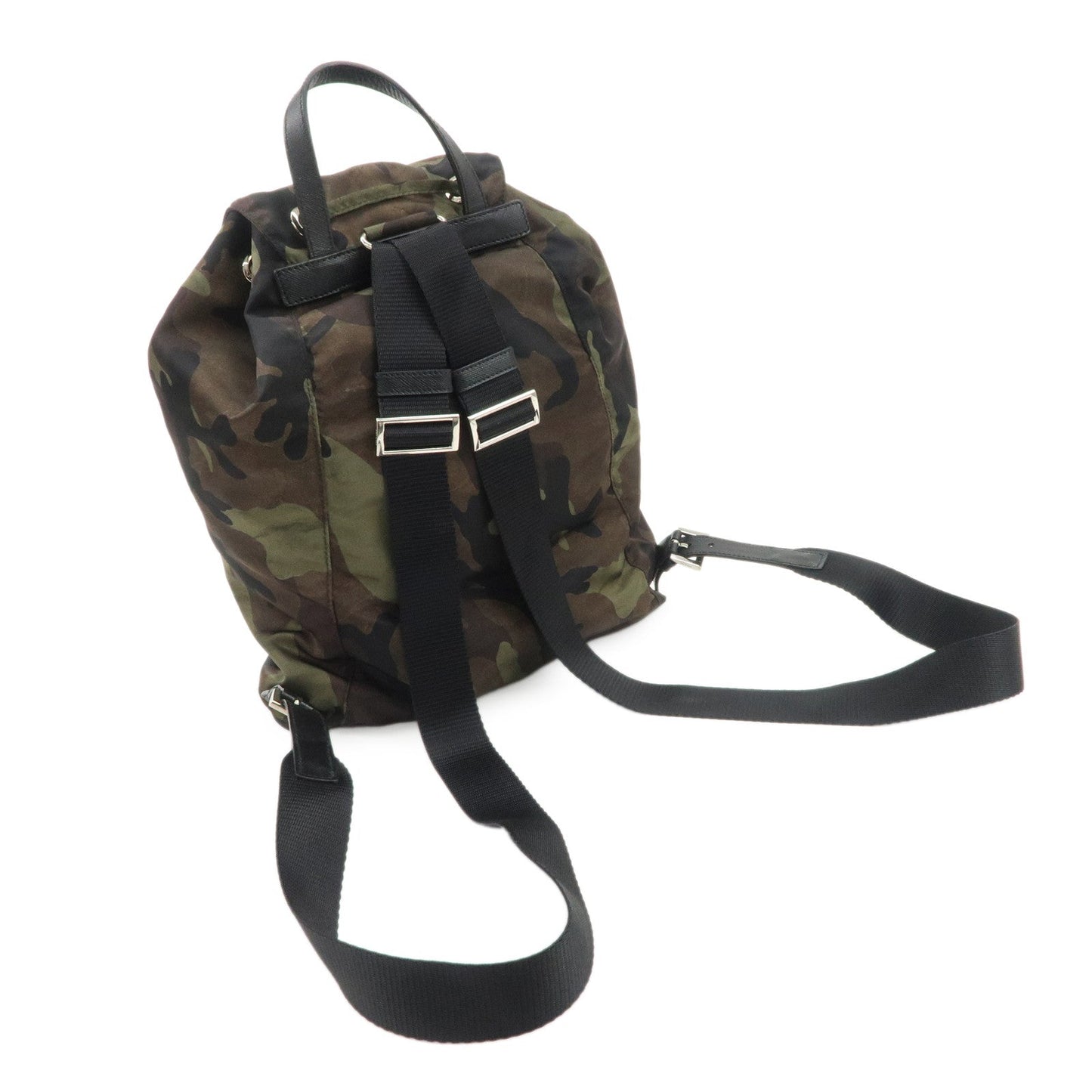 PRADA Logo Nylon Leather Camouflage Back Pack Ruck Sack BZ0032  d