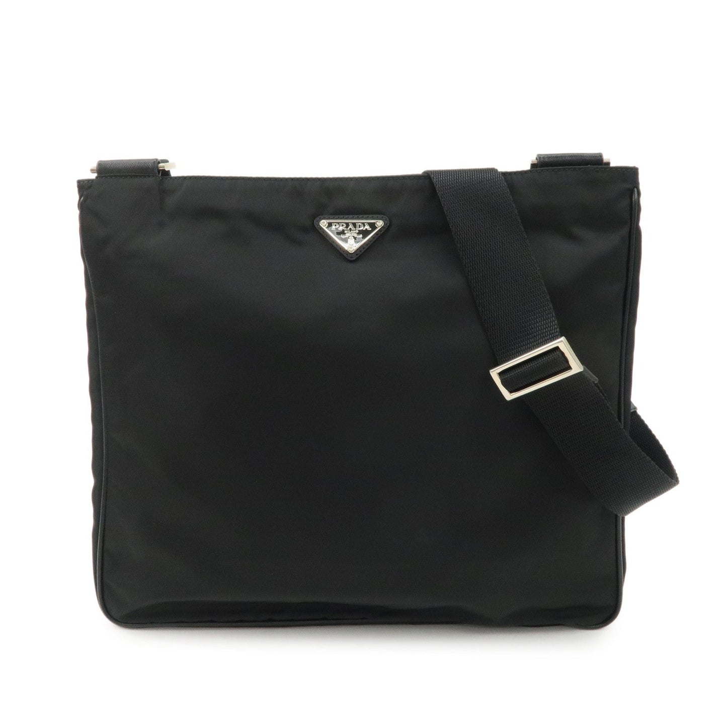 PRADA Triangle Logo Nylon Saffiano Leather Shoulder Bag Black  d