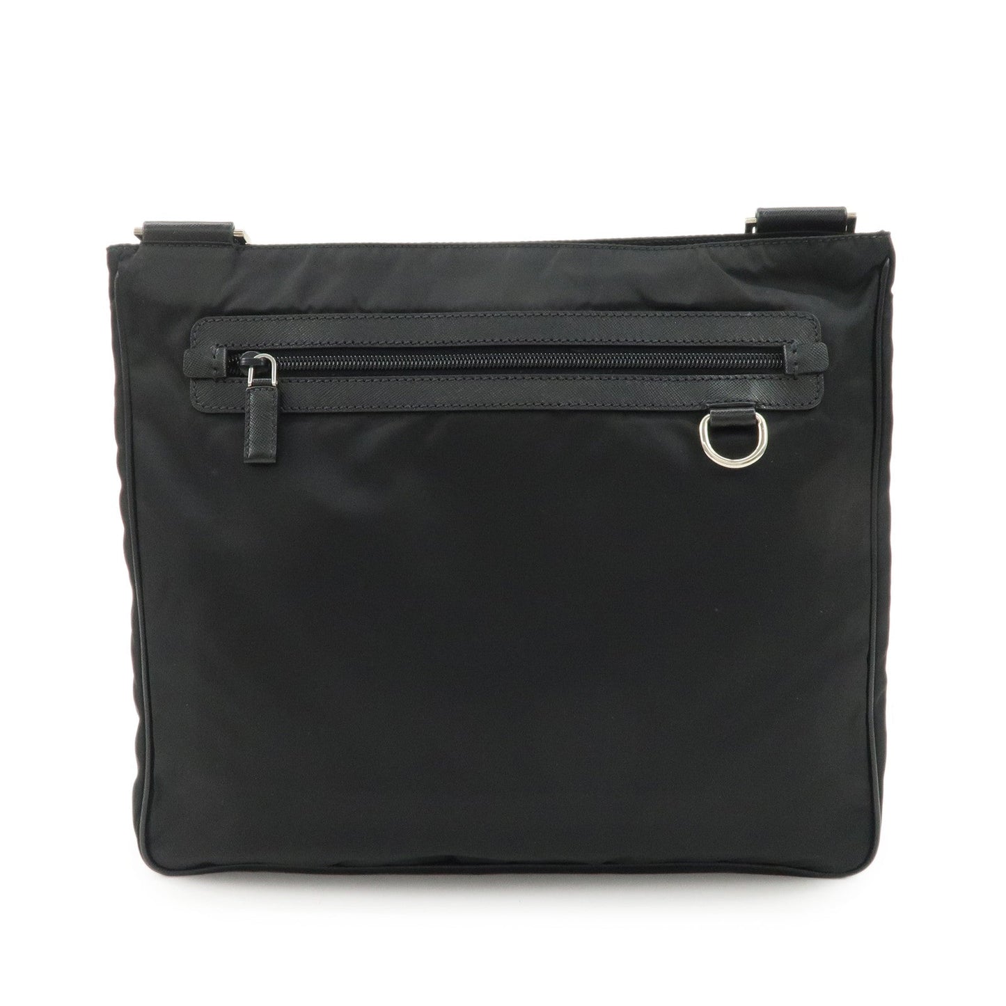 PRADA Triangle Logo Nylon Saffiano Leather Shoulder Bag Black  d